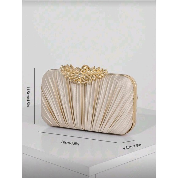 New gold Elegant Rhinestone Clutch Evening Bag Gold Chain Shoulder Bag - Picture 5 of 6